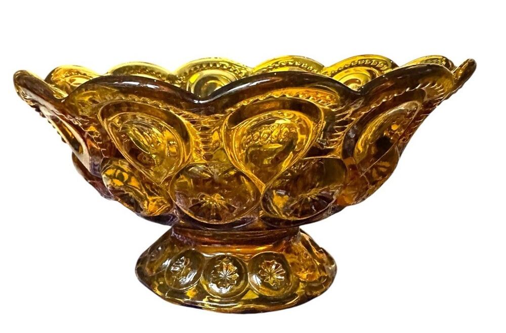 VTG LE Smith MOON And STARS Amber Glass Compote, Candy, Dish Bowl 7.25" MCM
